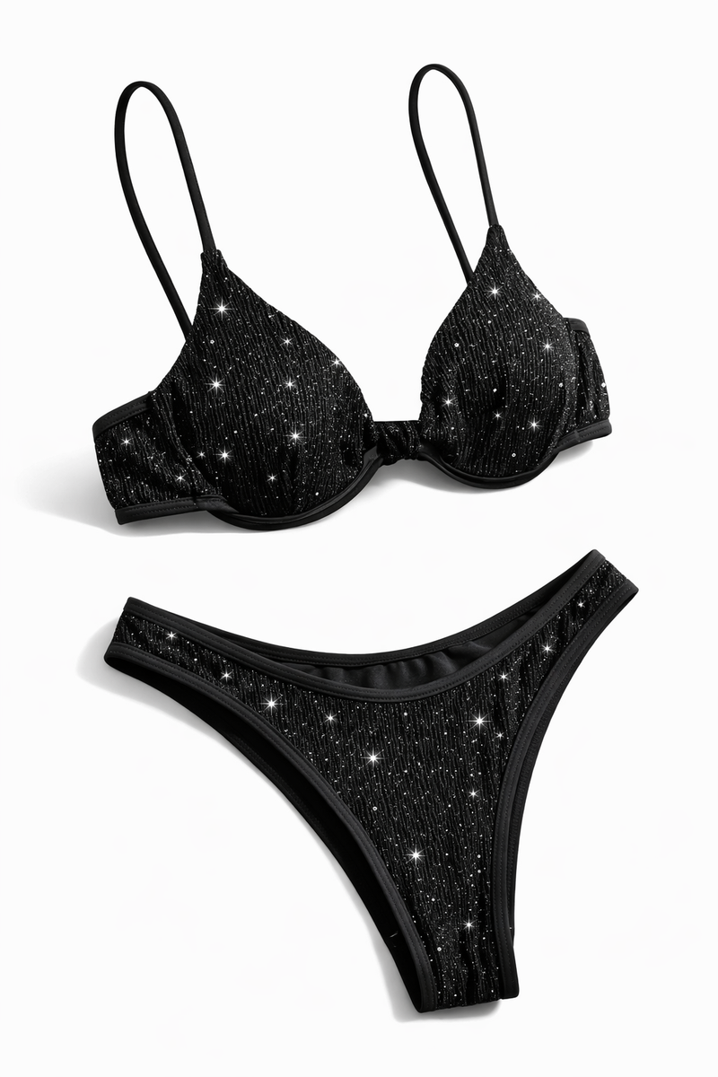 Bikini Taille Haute Col V Noir